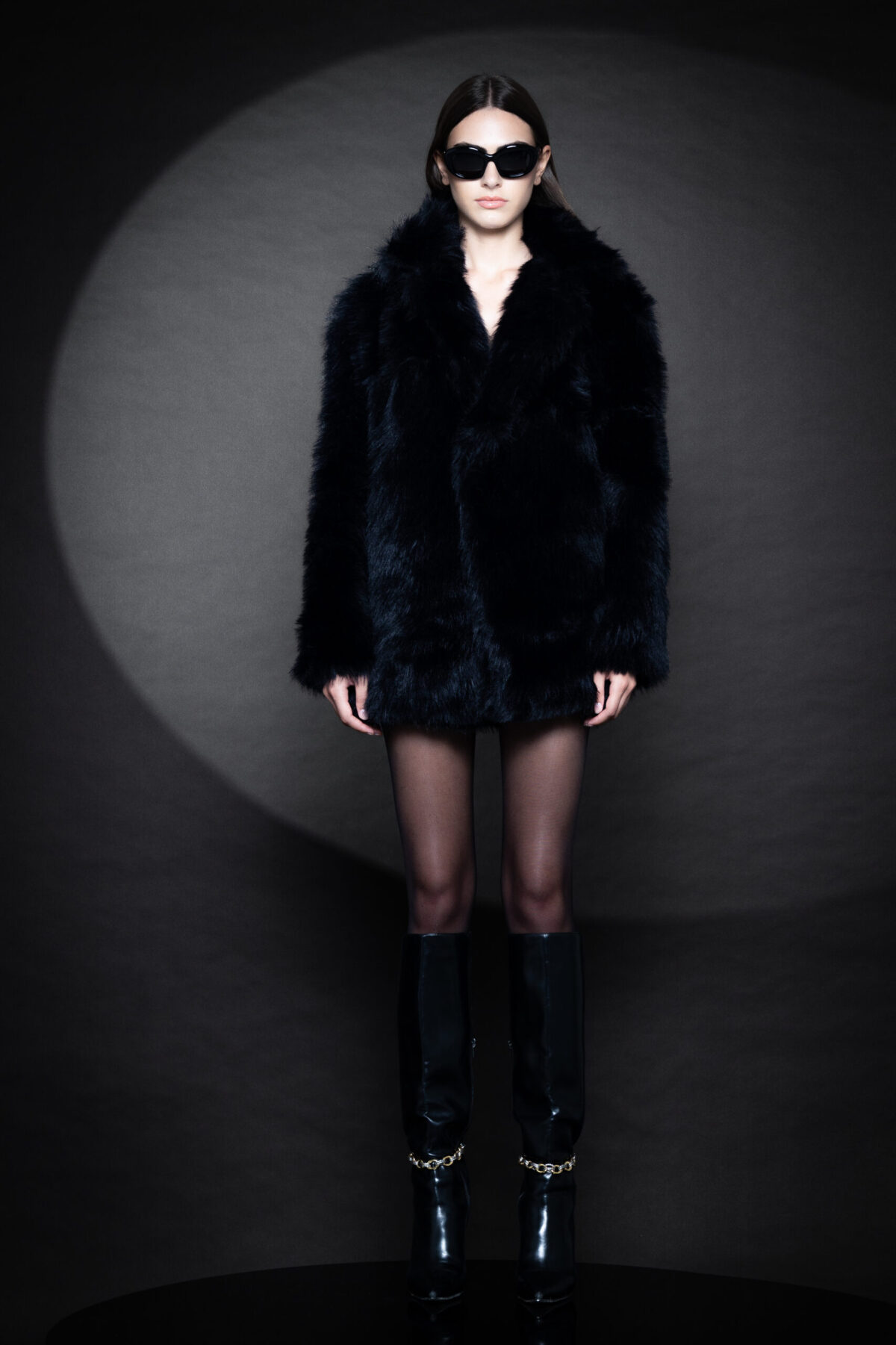 Iman Black Faux Fur Coat