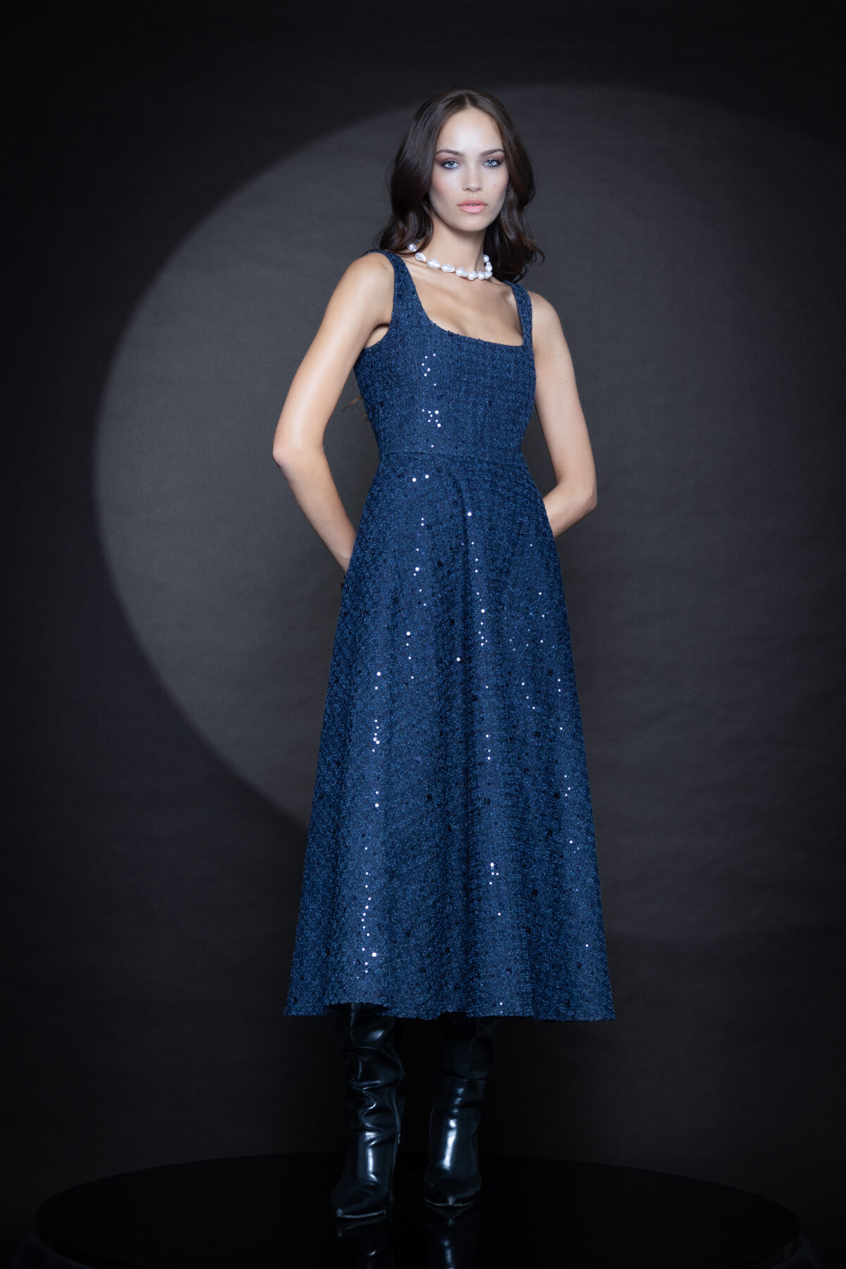 Amal Navy Sequin Dress